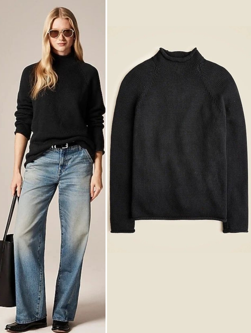 New! J. Crew 1988 Rollneck Sweater in Cotton Black Unisex L